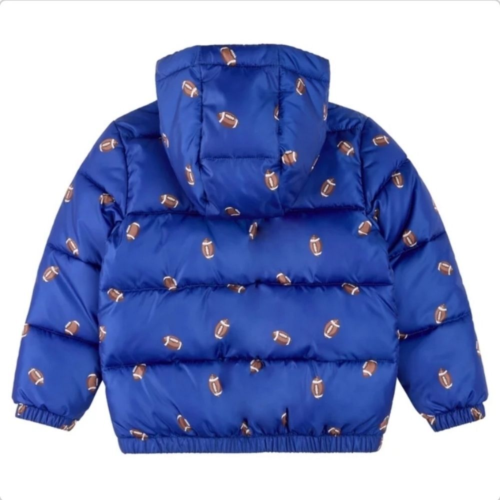 Miles The Label Boys Hooded Puffer Jacket Football Print Blue Size 4T - Picture 5 of 14